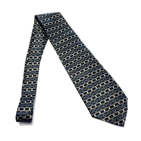 Romario Manzini Blue Green Abstract‎ Print Polyester Wide Tie - Picture 6 of 6